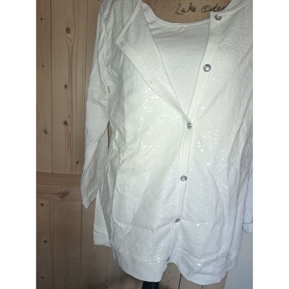 NEW Winter White Quaker factory Cardigan & attached Tee Crystal Buttons Large - Picture 4 of 12